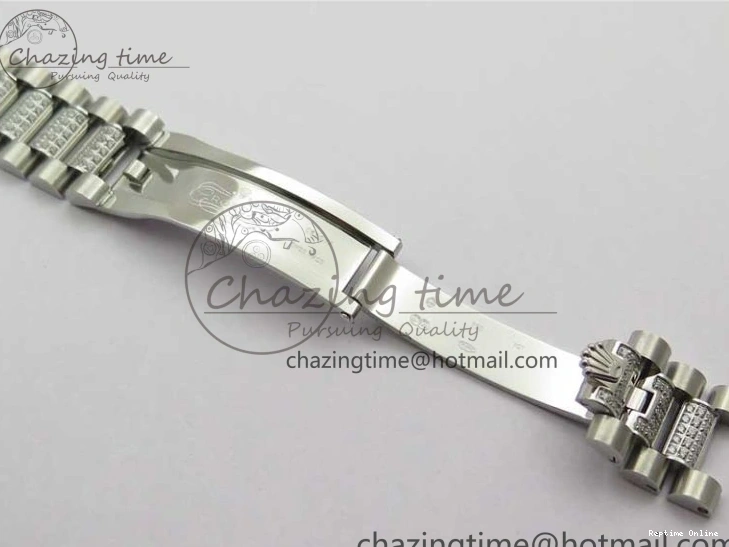 0517 SmoothTexture Day-Date 36mm 128239 SS Crystal BP Best Edition Black MOP Crystal Marker Dial on SS President Bracelet A 2681